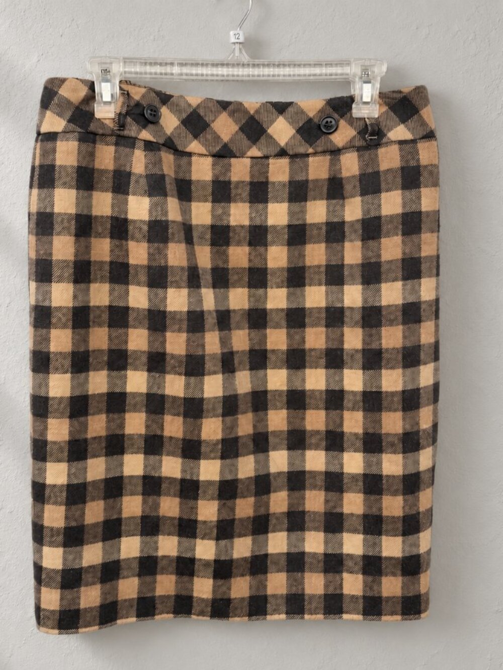 Pendleton Camel Black Buffalo Check Plaid Wool Pencil Skirt Size 10
